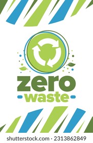 Zero Waste. Ecology poster. Refuse and Reduce. To Reuse and Recycle. Green January for environment. Eco friendly lifestyle. Save the planet. No plastic, only eco bag. Vector illustration