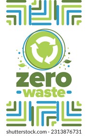 Zero Waste. Ecology poster. Refuse and Reduce. To Reuse and Recycle. Green January for environment. Eco friendly lifestyle. Save the planet. No plastic, only eco bag. Vector illustration
