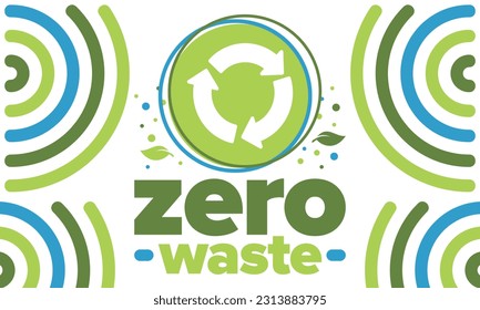 Zero Waste. Ecology poster. Refuse and Reduce. To Reuse and Recycle. Green January for environment. Eco friendly lifestyle. Save the planet. No plastic, only eco bag. Vector illustration