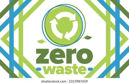 Zero Waste. Ecology poster. Refuse and Reduce. To Reuse and Recycle. Green January for environment. Eco friendly lifestyle. Save the planet. No plastic, only eco bag. Vector illustration