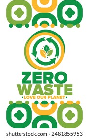 Zero Waste. Ecology poster. Refuse and Reduce. To Reuse and Recycle. Green January for environment. Eco friendly lifestyle. Save the planet. No plastic, only eco bag. Vector illustration