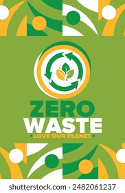 Zero Waste. Ecology poster. Refuse and Reduce. To Reuse and Recycle. Green January for environment. Eco friendly lifestyle. Save the planet. No plastic, only eco bag. Vector illustration