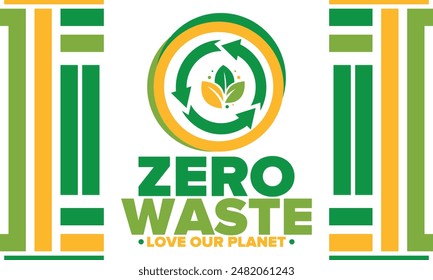 Zero Waste. Ecology poster. Refuse and Reduce. To Reuse and Recycle. Green January for environment. Eco friendly lifestyle. Save the planet. No plastic, only eco bag. Vector illustration