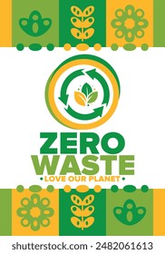 Zero Waste. Ecology poster. Refuse and Reduce. To Reuse and Recycle. Green January for environment. Eco friendly lifestyle. Save the planet. No plastic, only eco bag. Vector illustration