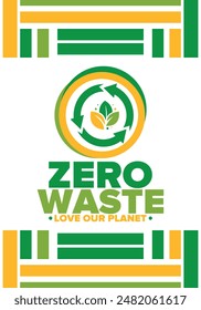 Zero Waste. Ecology poster. Refuse and Reduce. To Reuse and Recycle. Green January for environment. Eco friendly lifestyle. Save the planet. No plastic, only eco bag. Vector illustration