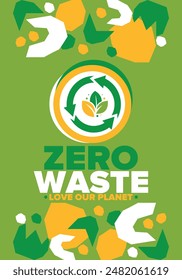 Zero Waste. Ecology poster. Refuse and Reduce. To Reuse and Recycle. Green January for environment. Eco friendly lifestyle. Save the planet. No plastic, only eco bag. Vector illustration