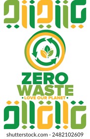 Zero Waste. Ecology poster. Refuse and Reduce. To Reuse and Recycle. Green January for environment. Eco friendly lifestyle. Save the planet. No plastic, only eco bag. Vector illustration