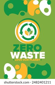 Zero Waste. Ecology poster. Refuse and Reduce. To Reuse and Recycle. Green January for environment. Eco friendly lifestyle. Save the planet. No plastic, only eco bag. Vector illustration