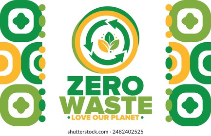 Zero Waste. Ecology poster. Refuse and Reduce. To Reuse and Recycle. Green January for environment. Eco friendly lifestyle. Save the planet. No plastic, only eco bag. Vector illustration