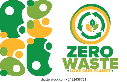 Zero Waste. Ecology poster. Refuse and Reduce. To Reuse and Recycle. Green January for environment. Eco friendly lifestyle. Save the planet. No plastic, only eco bag. Vector illustration