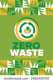 Zero Waste. Ecology poster. Refuse and Reduce. To Reuse and Recycle. Green January for environment. Eco friendly lifestyle. Save the planet. No plastic, only eco bag. Vector illustration