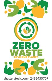 Zero Waste. Ecology poster. Refuse and Reduce. To Reuse and Recycle. Green January for environment. Eco friendly lifestyle. Save the planet. No plastic, only eco bag. Vector illustration