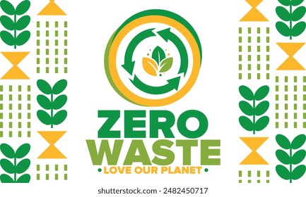 Zero Waste. Ecology poster. Refuse and Reduce. To Reuse and Recycle. Green January for environment. Eco friendly lifestyle. Save the planet. No plastic, only eco bag. Vector illustration