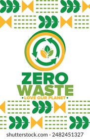 Zero Waste. Ecology poster. Refuse and Reduce. To Reuse and Recycle. Green January for environment. Eco friendly lifestyle. Save the planet. No plastic, only eco bag. Vector illustration