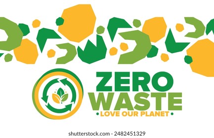 Zero Waste. Ecology poster. Refuse and Reduce. To Reuse and Recycle. Green January for environment. Eco friendly lifestyle. Save the planet. No plastic, only eco bag. Vector illustration