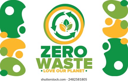 Zero Waste. Ecology poster. Refuse and Reduce. To Reuse and Recycle. Green January for environment. Eco friendly lifestyle. Save the planet. No plastic, only eco bag. Vector illustration