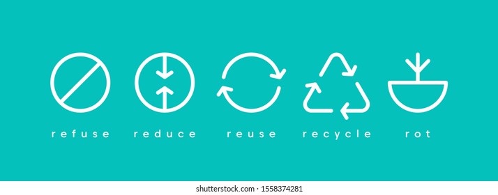 Zero waste. Ecology vector web banner. Reuse Reduce Recycle Rot Refuse. Zero waste. Conscious consumption. Neo mint. - Shutterstock ID 1558374281