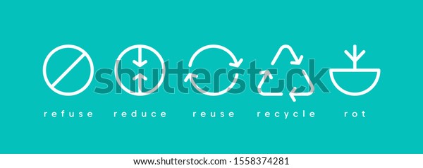 Zero waste.\
Ecology vector web banner. Reuse Reduce Recycle Rot Refuse. Zero\
waste. Conscious consumption. Neo\
mint.