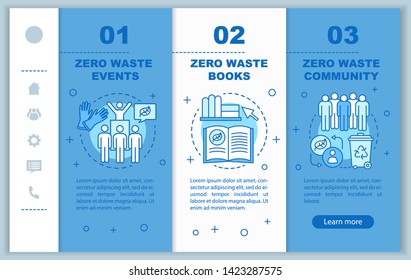 Zero waste education onboarding mobile web pages vector template. Responsive smartphone website interface idea with linear illustrations. Webpage walkthrough step screens. Color concept 