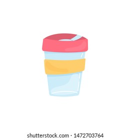 Zero Waste element - thermo mug. Bring your own cup. No plastic. Hand drawn vector Illustration isolated on white background