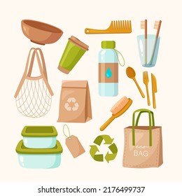 Zero waste elements set. Vector illustration