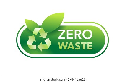 Emblema de desechos cero - Logo de tecnología reutilizable Cuna a Cuna con símbolo de reciclado y hojas verdes - sello vectorial aislado