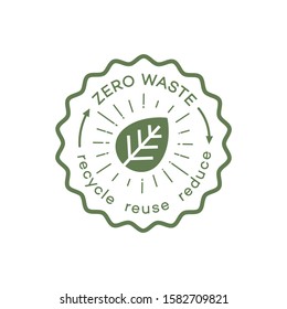 Zero waste emblem modern style for recycle, reuse and reduce concept, ecological lifestyle, sustainable developments illustration, no plastic label, go green sticker. Vector 10 eps