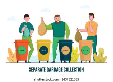 Zero waste environment conscious garbage collecting sorting separating recycling materials processing flat horizontal promotion banner vector illustration 