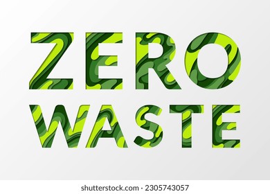 Slogan de cero residuos ecológicos. Afiche ecológico, diseño gráfico vectorial de banner de texto de protección de la naturaleza. Slogan del reciclaje, letras de texto verde sin desperdicio.