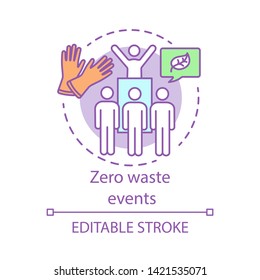 Zero waste events concept icon. Nature saving protest, earth protection, environmental meeting and activists idea thin line illustration. Vector isolated outline drawing. Editable stroke