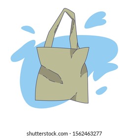 Zero waste fabric shopping tote bag. Flat vector illustration. Plastic free, reusable bag.