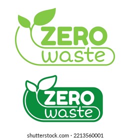 Zero waste flat badge - Cradle-to-Cradle reusable technology symbol with recycle symbol and green leaves - isolated vector slogan