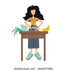 Zero Waste Flat Cartoon Vector Illustration. Woman Cutting Fruits. Healthy Cooking. Vegetarian Food. Ready To Use 2d Character Template For Commercial, Animation, Printing Design. Isolated Comic Hero