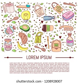 Zero waste flyer. Hand drawn vector illustration.