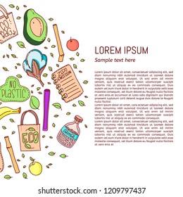 Zero waste flyer. Hand drawn vector illustration. Event poster, banner and card. 