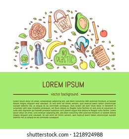 Zero waste flyer. Hand drawn. With space for text. vector illustration.