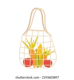 Zero waste food net. Eco friendly grocery mesh, organic shop products vector illustration