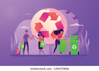 Zero waste, waste free technology, environmental pollution concept. Vector isolated concept illustration with tiny people and floral elements. Hero image for website.