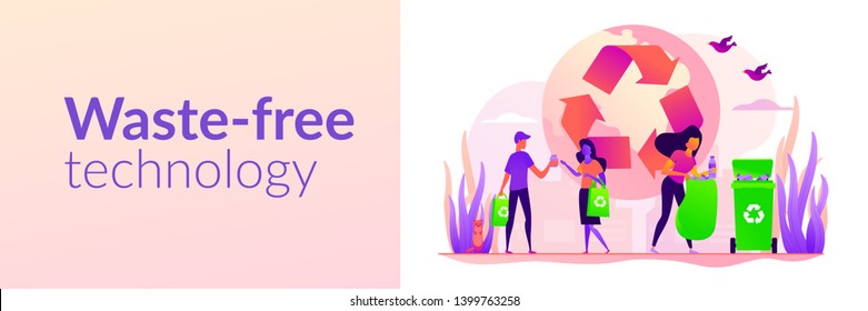 Zero waste, waste free technology, environmental pollution concept. Vector banner template for social media with text copy space and infographic concept illustration.