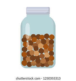 zero waste glass jar filled with chocolate balls rice flat design icon isolated on white 