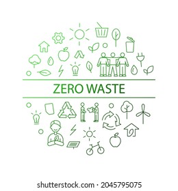 Zero waste gradient circle layout with line icons. Heradline text. Isolated vector stock illustration