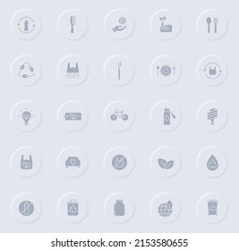 cero residuos de iconos de glifos grises en botones de goma redondos. iconos vectores de residuos cero para aplicaciones web, móviles, diseño ui y poligrafía de negocio de promoción