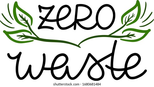 basura cero con ramas y hojas verdes, concepto ecológico, diseño del logo impreso para folletos, sitios web, carteles, invitaciones, tarjetas de felicitación, emblemas, lentes, paquetes, sin plástico, ir verde, eco