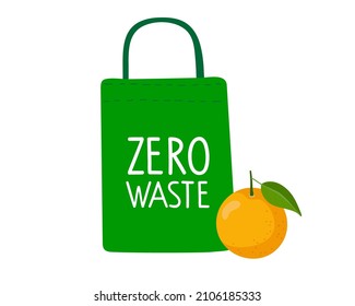Cero desperdicio. Bolsa de compra reutilizable para textiles verdes. Exención de bolsas de plástico. Elegir una bolsa ecológica. Bolsa textil ambientalmente biodegradable. Ilustración vectorial de dibujos animados planos de color aislados.