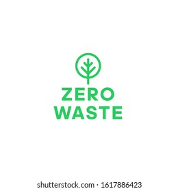 Zero waste green tree minimalistic logo. Eco label, green emblem. Vector stock illustration. 
