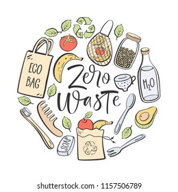 Zero waste hand written lettering. Eco lifestyle, vector design.