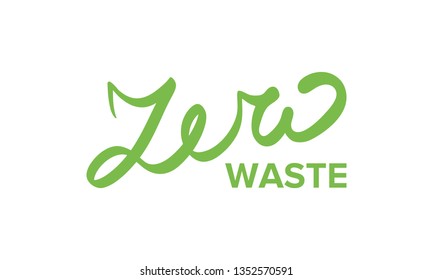 Zero Waste handwritten lettering isolated. Ecological recycle concept. Beautiful inscription for postcards, prints, t-shirts, inspirational poster, product package design. Vector illustration