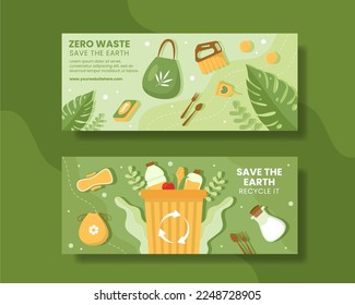 Zero Waste Horizontal Banner Flat Environment Cartoon Hand Drawn Templates Illustration