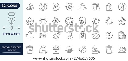 Zero waste icon set in outline style. Modern icon collection. Editable stroke. Vector illustration.	
