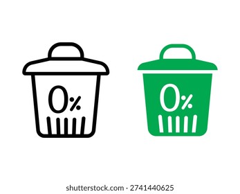 Zero Waste icon. zero waste text and a trash can symbol. Recycle Bin Editable Line Icons. Green Technology.